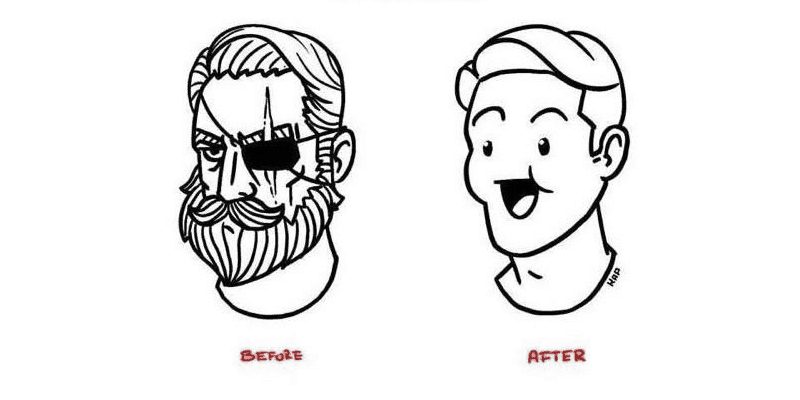 com barba e sem barba diferença